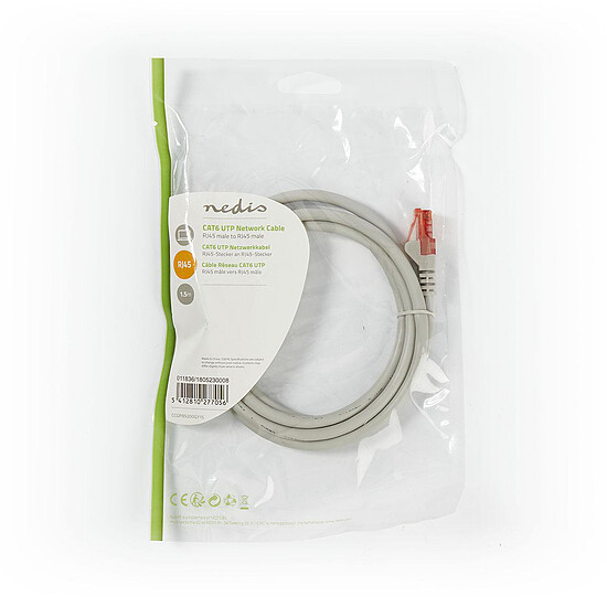 Câble RJ45 Nedis Câble RJ45 catégorie 6 U/UTP Gris - 1.5 m - Autre vue