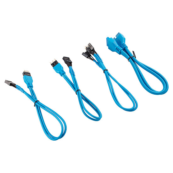 Câble d'alimentation Corsair - Kit d'extension gainé pour panneau avant (30 cm) - Bleu