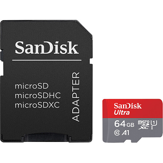 Carte mémoire SanDisk Ultra microSD UHS-I U1 64 Go + Adaptateur SD (SDSQUA4-064G-GN6IA)