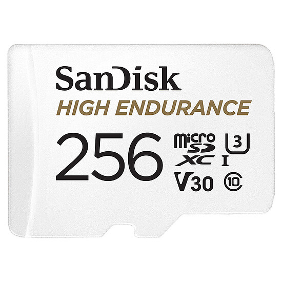 Carte mémoire SanDisk High Endurance microSDXC UHS-I U3 V30 256 Go + Adaptateur SD