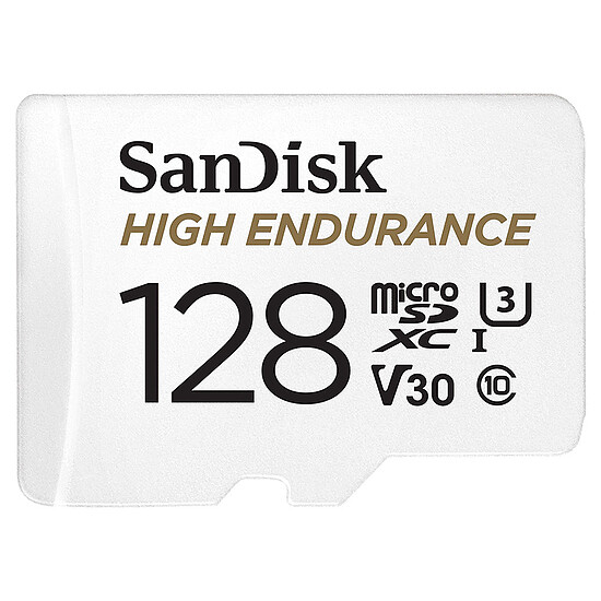 Carte mémoire SanDisk High Endurance microSDXC UHS-I U3 V30 128 Go + Adaptateur SD