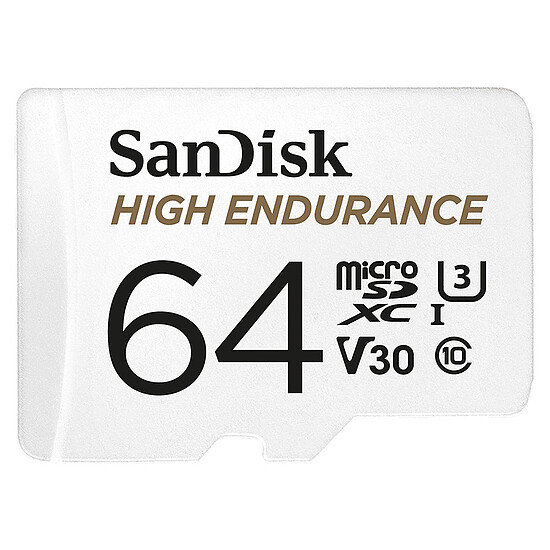 Carte mémoire SanDisk High Endurance microSDXC UHS-I U3 V30 64 Go + Adaptateur SD