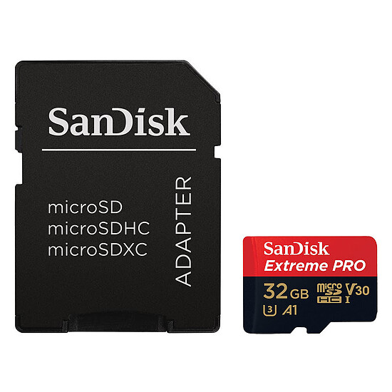 Carte mémoire SanDisk Extreme Pro microSDHC UHS-I U3 V30 A1 32 Go + Adaptateur SD