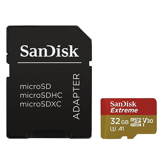 Carte mémoire SanDisk Extreme microSDHC UHS-I U3 V30 32 Go + Adaptateur SD