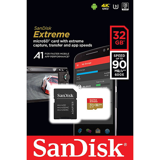 Carte micro SD SanDisk Extreme microSDHC UHS-I U3 V30 32 Go + Adaptateur SD - Autre vue