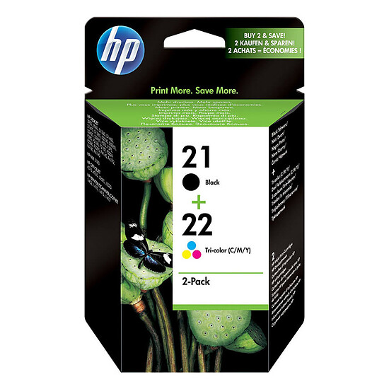 Cartouche d'encre HP Combo Pack 21, 22 Noir, 3 couleurs SD367AE