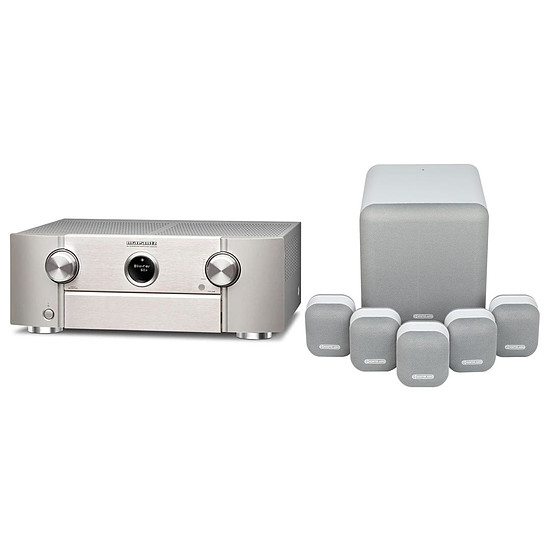 Ensemble Home-Cinéma Marantz SR6015 Argent/Or + Monitor Audio MASS 5.1 Blanc