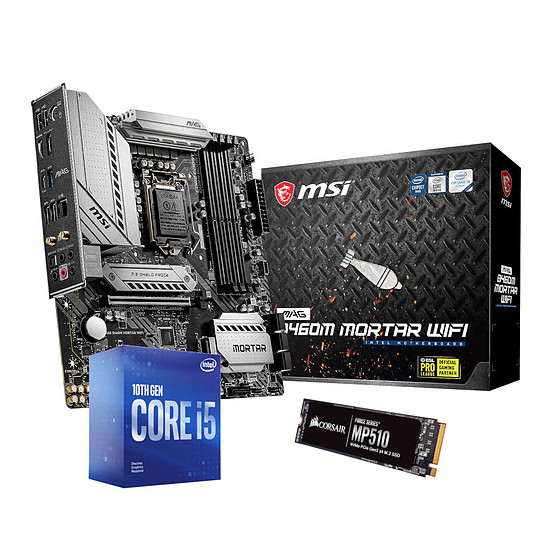 Kit upgrade PC Intel Core i5 10400F + MSI B460M Mortar WIFI + SSD Corsair 480 Go