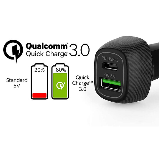Chargeur Akashi Turbo Chargeur Allume Cigare USB-C 18W + USB-A Quick Charge 3.0 - Autre vue