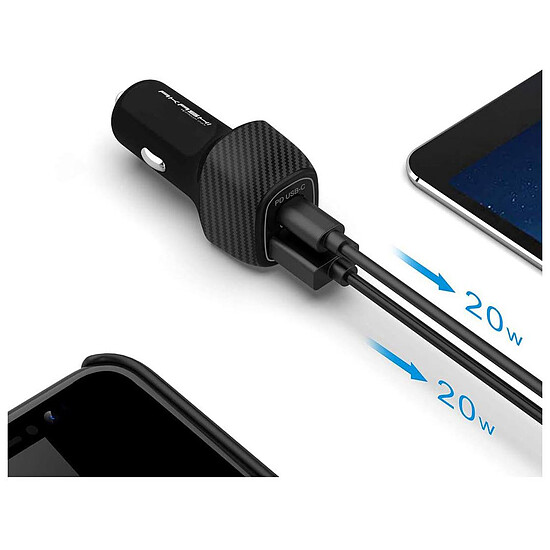 Chargeur Akashi Turbo Chargeur Allume Cigare USB-C 18W + USB-A Quick Charge 3.0 - Autre vue