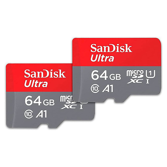 Carte mémoire SanDisk Ultra microSD UHS-I U1 64 Go (120 Mo/s) + Adaptateur SD (SDSQUA4-064G-GN6MT)