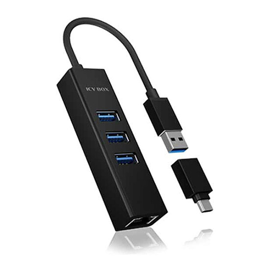 Hub USB ICY BOX Hub USB 3.0 Type-A et Type-C et LAN Gigabit - 3 ports - Autre vue