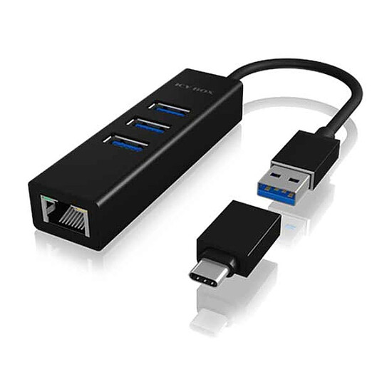 Hub USB ICY BOX Hub USB 3.0 Type-A et Type-C et LAN Gigabit - 3 ports - Autre vue