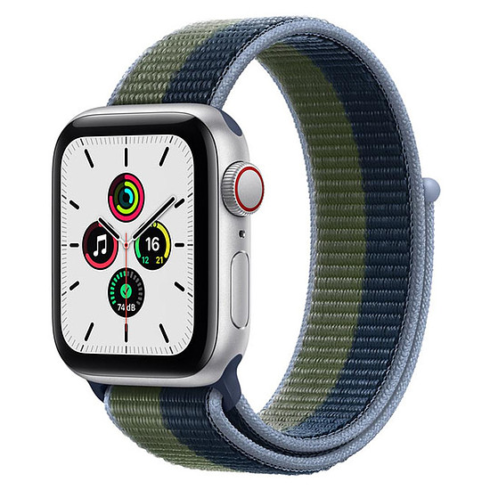 Montre connectée Apple Watch SE Aluminium (Argent - Bracelet Sport Bleu Abysse / Vert Sauvage) - Cellular - 40 mm