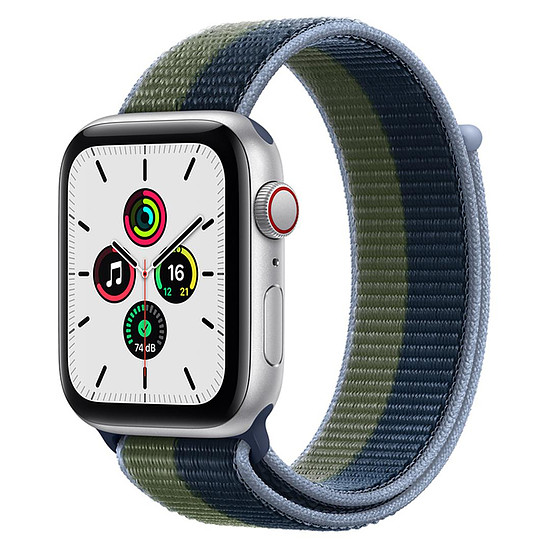 Montre connectée Apple Watch SE Aluminium (Argent - Bracelet Sport Bleu Abysse / Vert Sauvage) - Cellular - 44 mm
