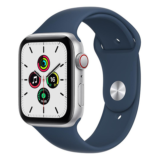 Montre connectée Apple Watch SE Aluminium (Argent - Bracelet Sport Bleu Abysse) - Cellular - 44 mm