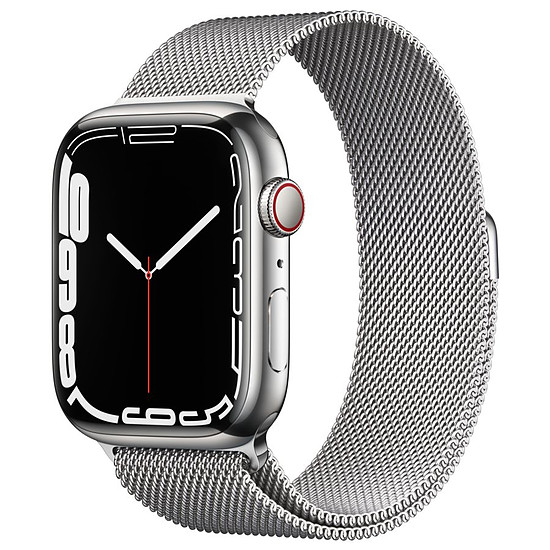 Montre connectée Apple Watch Series 7 Acier inoxydable (Argent - Bracelet Milanais Argent) - Cellular - 45 mm