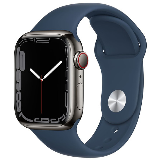Montre connectée Apple Watch Series 7 Acier inoxydable (Graphite - Bracelet Sport Bleu) - Cellular - 41 mm