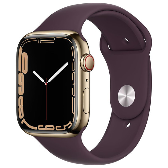 Montre connectée Apple Watch Series 7 Acier inoxydable (Or - Bracelet Sport Violet) - Cellular - 45 mm