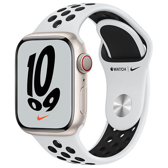 Montre connectée Apple Watch Nike Series 7 Aluminium (Lumière stellaire- Bracelet Sport Platine Pur / Noir) - Cellular - 41 mm