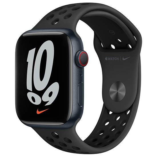 Montre connectée Apple Watch Nike Series 7 Aluminium (Minuit - Bracelet Sport Anthracite / Noir) - Cellular - 45 mm
