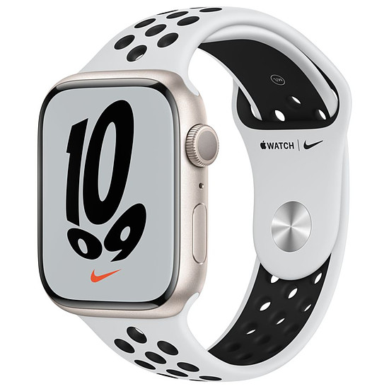 Montre connectée Apple Watch Nike Series 7 Aluminium (Lumière stellaire- Bracelet Sport Platine Pur / Noir) - GPS - 45 mm