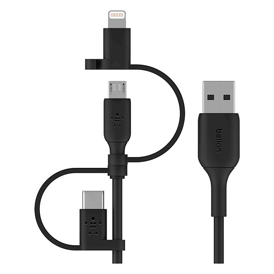 Adaptateur USB Belkin Câble USB-A vers USB-C, Lightning ou Micro-USB - 1m - Autre vue
