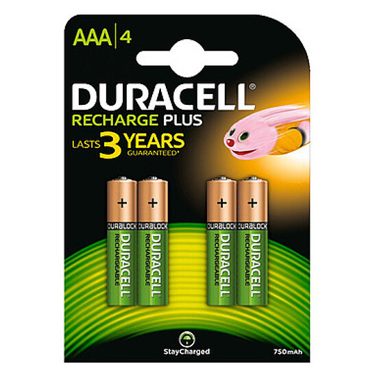 Pile et chargeur Duracell Recharge AAA 750 mAh (par 4)
