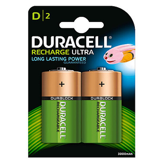 Pile et chargeur Duracell Recharge Ultra D 3000 mAh (par 2)