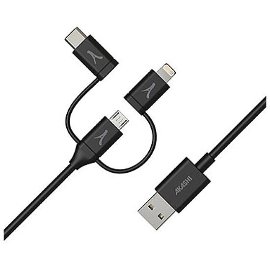 Câble USB Akashi Câble Eco 3-en-1 USB-A vers USB-C - Lightning - micro USB - 1 m