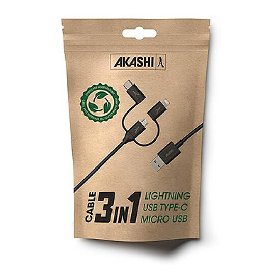 Adaptateur USB Akashi Câble Eco 3-en-1 USB-A vers USB-C - Lightning - micro USB - 1 m - Autre vue