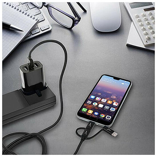 Adaptateur USB Akashi Câble Eco 3-en-1 USB-A vers USB-C - Lightning - micro USB - 1 m - Autre vue