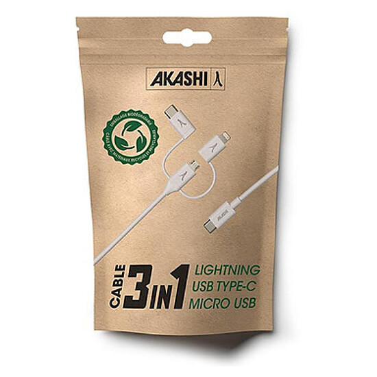 Adaptateur USB Akashi Câble Eco 3-en-1 USB-C vers USB-C - Lightning - micro USB - 1 m - Autre vue