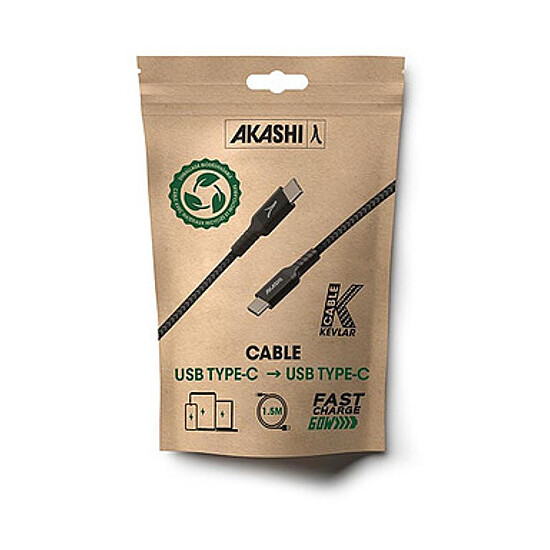 Câble USB Akashi Câble Eco Kevlar USB-C vers USB-C Noir - 1.5 m - Autre vue