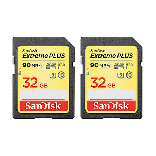 Carte mémoire SanDisk Extreme PLUS SDHC UHS-1 U3 V30 32 Go (pack de 2)