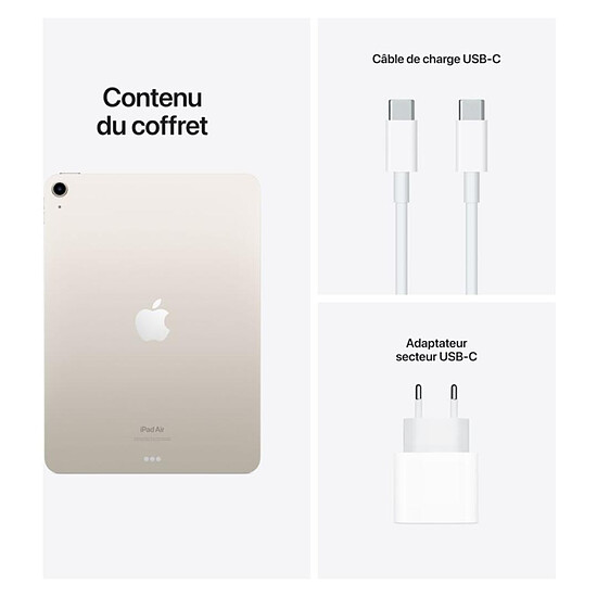 Tablette reconditionnée Apple iPad Air 2022 10,9 pouces Wi-Fi - 64 Go - Lumière stellaire (5 ème génération) · Reconditionné - Autre vue