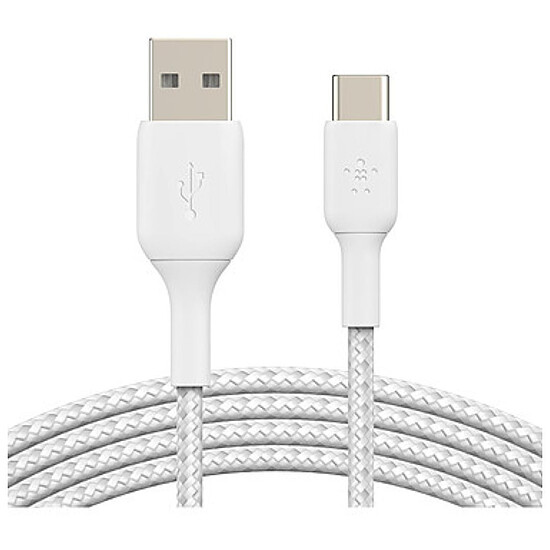 Adaptateurs et câbles Belkin Câble USB-C vers USB-A tressé (Blanc) - 15 cm