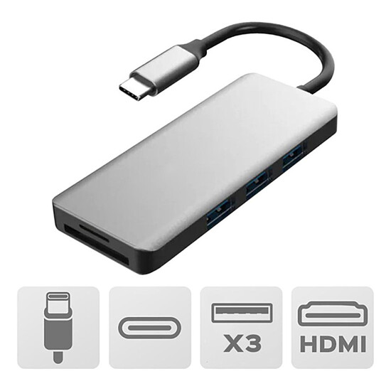 Adaptateurs et câbles Akashi Hub USB Type-C 7-en-1 - Autre vue