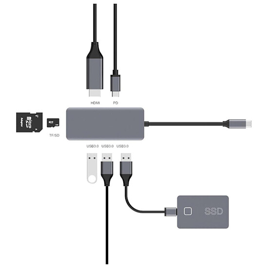 Adaptateurs et câbles Akashi Hub USB Type-C 7-en-1 - Autre vue