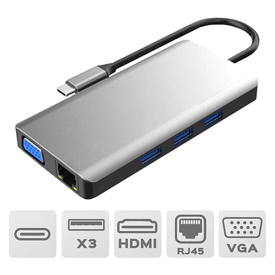 Adaptateurs et câbles Akashi Hub USB Type-C 9-en-1 - Autre vue