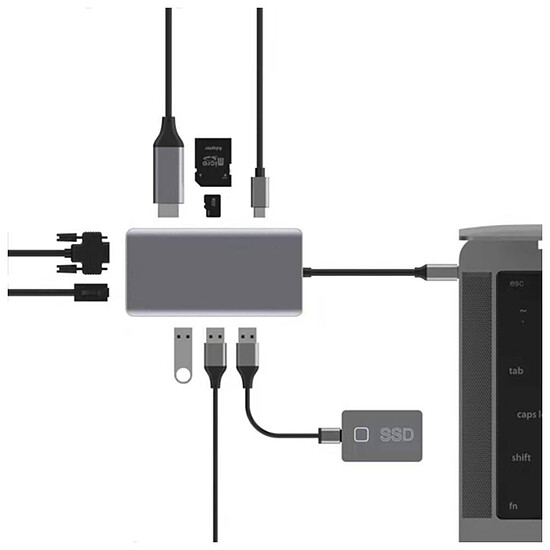 Adaptateurs et câbles Akashi Hub USB Type-C 9-en-1 - Autre vue