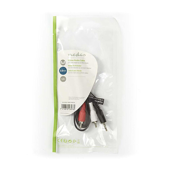 Câble Jack Nedis Cable Audio Stéréo Jack 3.5 mm mâle vers 2x RCA mâle - 1 m - Autre vue