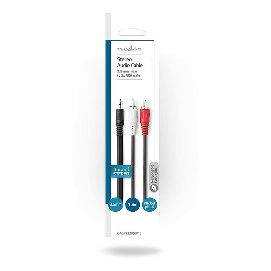 Câble Jack Nedis Cable Audio Stéréo Jack 3.5 mm mâle vers 2x RCA mâle - 1.5 m - Occasion - Autre vue