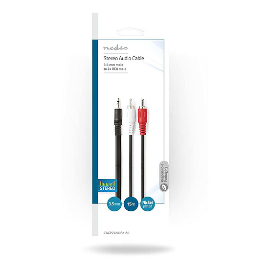 Câble Jack Nedis Cable Audio Stéréo Jack 3.5 mm mâle vers 2x RCA mâle - 15 m - Autre vue