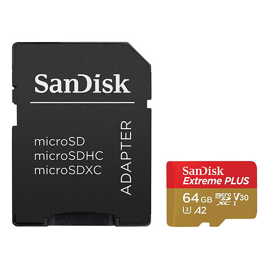 Carte mémoire SanDisk Extreme PLUS microSDXC UHS-I U3  64 Go + Adaptateur SD