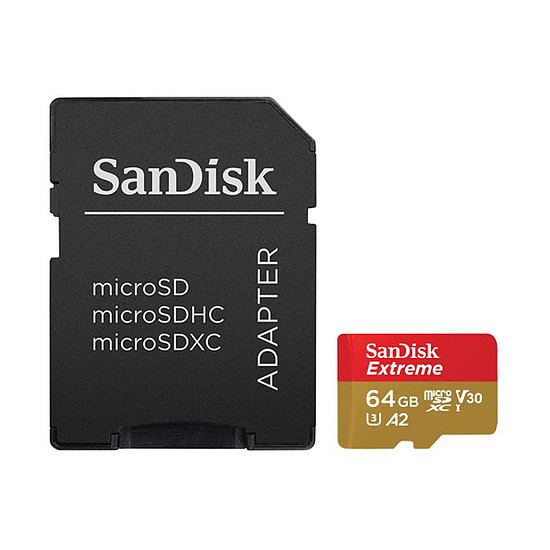 Carte mémoire SanDisk Extreme Action Cam microSDXC UHS-I U3 64 Go + Adaptateur SD