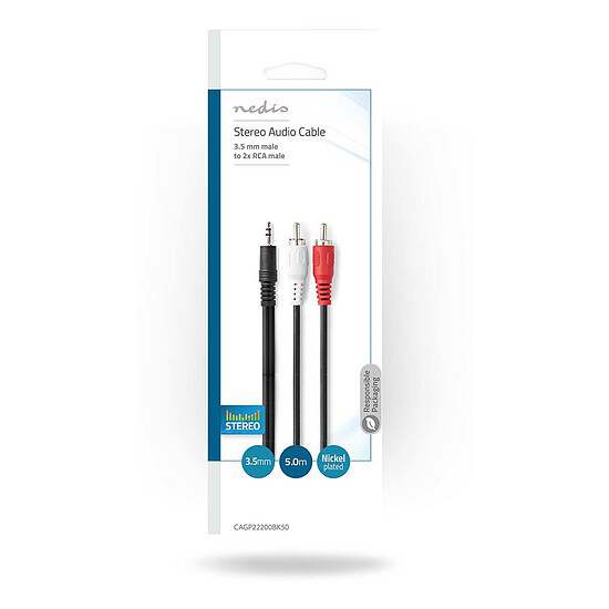 Câble Jack Nedis Cable Audio Stéréo Jack 3.5 mm mâle vers 2x RCA mâle - 5 m - Autre vue
