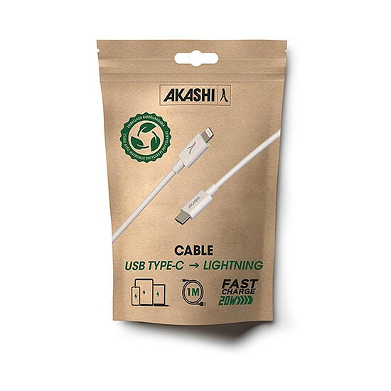 Câble USB Akashi Câble Eco USB-C vers Lightning Blanc - 1 m - Autre vue