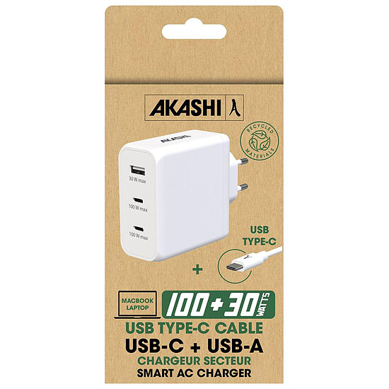 Chargeur Akashi Chargeur Secteur 130W - USB-C + USB-A (Macbook, PC, Laptop ...) - Autre vue