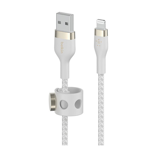Câble USB Belkin Boost Charge Pro Flex Câble silicone tressé USB-A vers Lightning (blanc) - 1 m